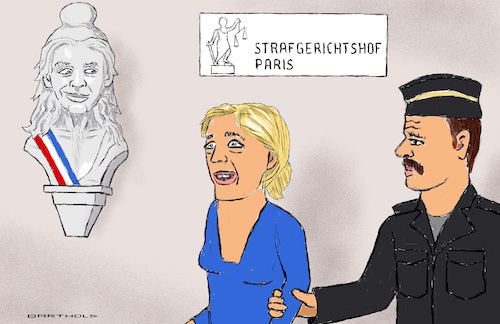 Cartoon: Wie Marianne es sieht . . . (medium) by Barthold tagged marine,le,pen,verurteilt,verurteilung,straftat,vergehen,veruntreuung,gelder,eu,europäische,union,nutzen,rassemblement,national,strafgerichtshof,paris,polizist,büste,marianne,cartoon,karikatur,barthold,marine,le,pen,verurteilt,verurteilung,straftat,vergehen,veruntreuung,gelder,eu,europäische,union,nutzen,rassemblement,national,strafgerichtshof,paris,polizist,büste,marianne,cartoon,karikatur,barthold