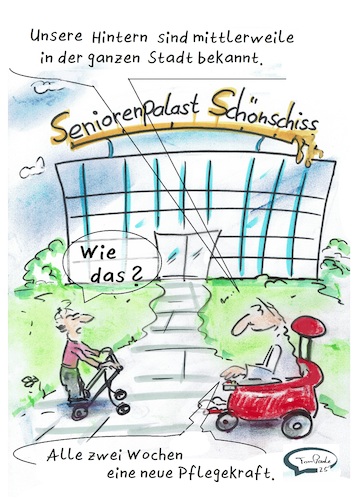 Cartoon: Fluktrationsrate (medium) by TomPauLeser tagged pflege,pfleger,personalwechsel,fluktuation,fluktuationsrate,schwankung,pflegerin,pflegekraft,senioren,seniorenheim,jobwechsel,arbeitsplatzwechsel,hintern,po,popo,seniorenbetreuung,pflegedienst